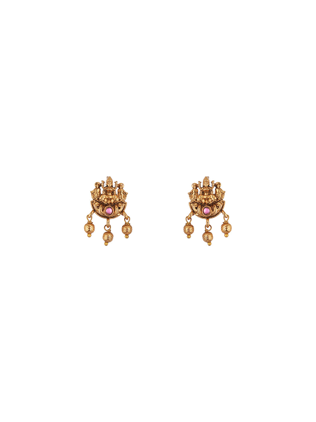 Antique Gold Plated Lakshmi Pendant Gold Beaded Long Chain Necklace Set