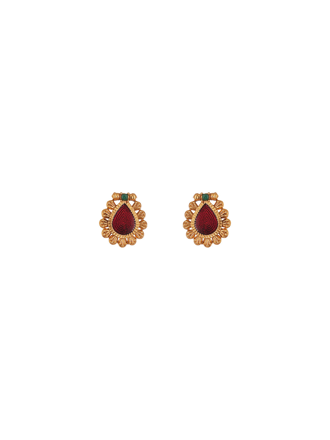 Antique Gold Plated Ruby Teardrop Pendant Necklace Set with Studs