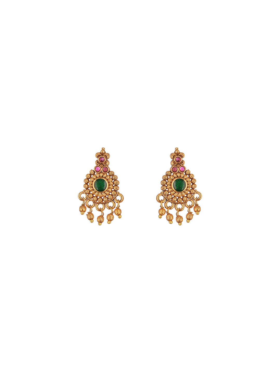 Antique Gold Plated Green Stone Long Haar Necklace Jewellery Set