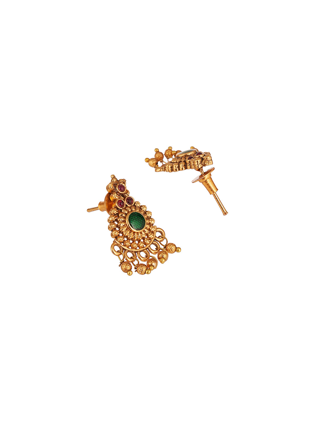 Antique Gold Plated Green Stone Long Haar Necklace Jewellery Set