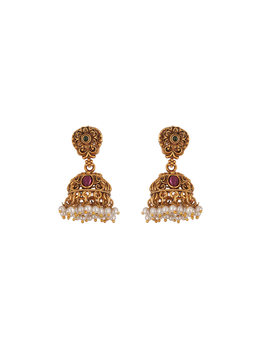 Antique Gold Plated Two Layer Lakshmi Temple Haar Necklace Set with Jhumka