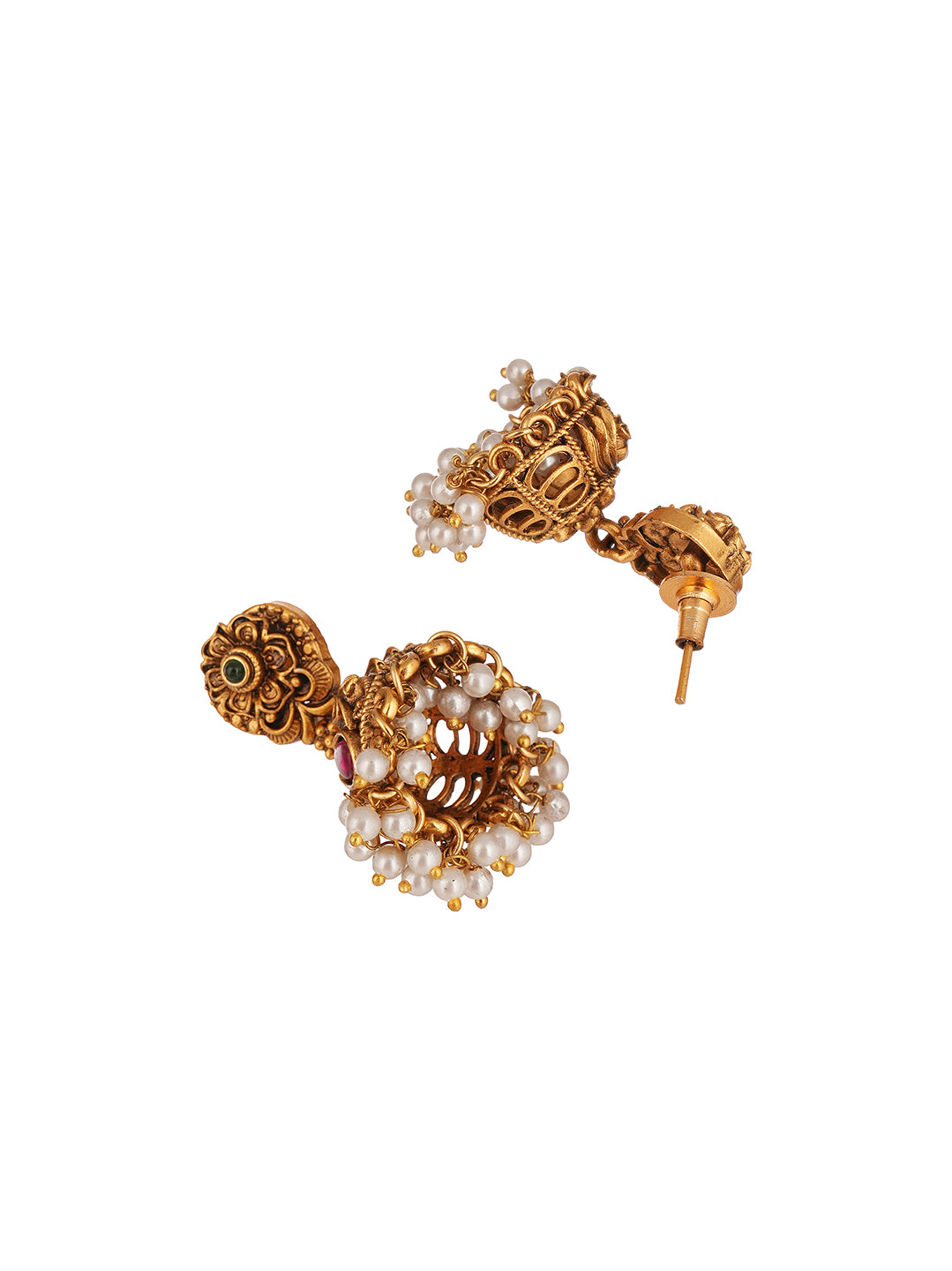 Antique Gold Plated Two Layer Lakshmi Temple Haar Necklace Set with Jhumka