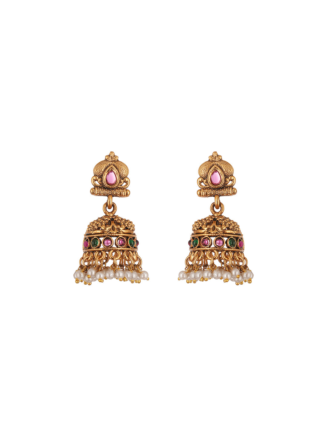 Antique Gold Plated Multicolour Stone Two Layer Lakshmi Temple Haar Necklace Set