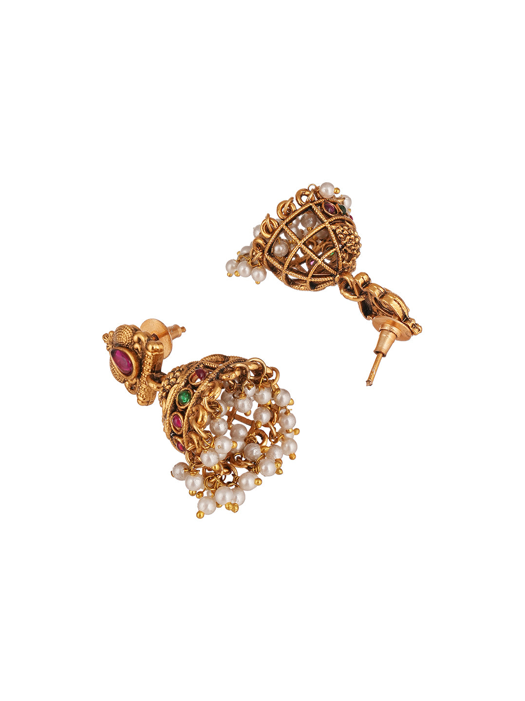 Antique Gold Plated Multicolour Stone Two Layer Lakshmi Temple Haar Necklace Set