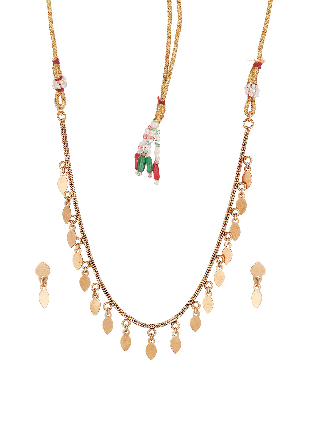 Gold Plated Minimal Leaf Drop Necklace Jewellery Set