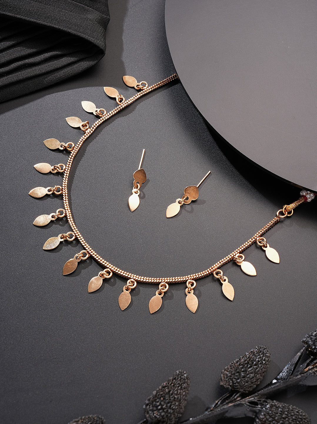 Gold Plated Minimal Leaf Drop Necklace Jewellery Set