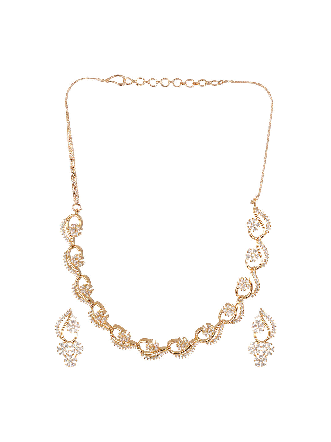 Rose Gold Plated White AD Wave Design Necklace Jewellery Set