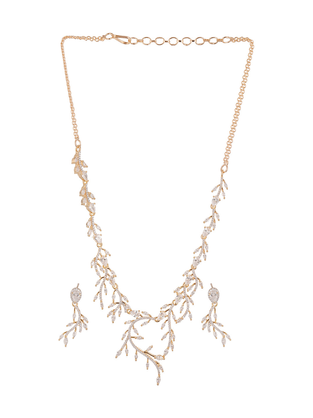 Rose Gold Plated White AD Vine Design Necklace Jewellery Set