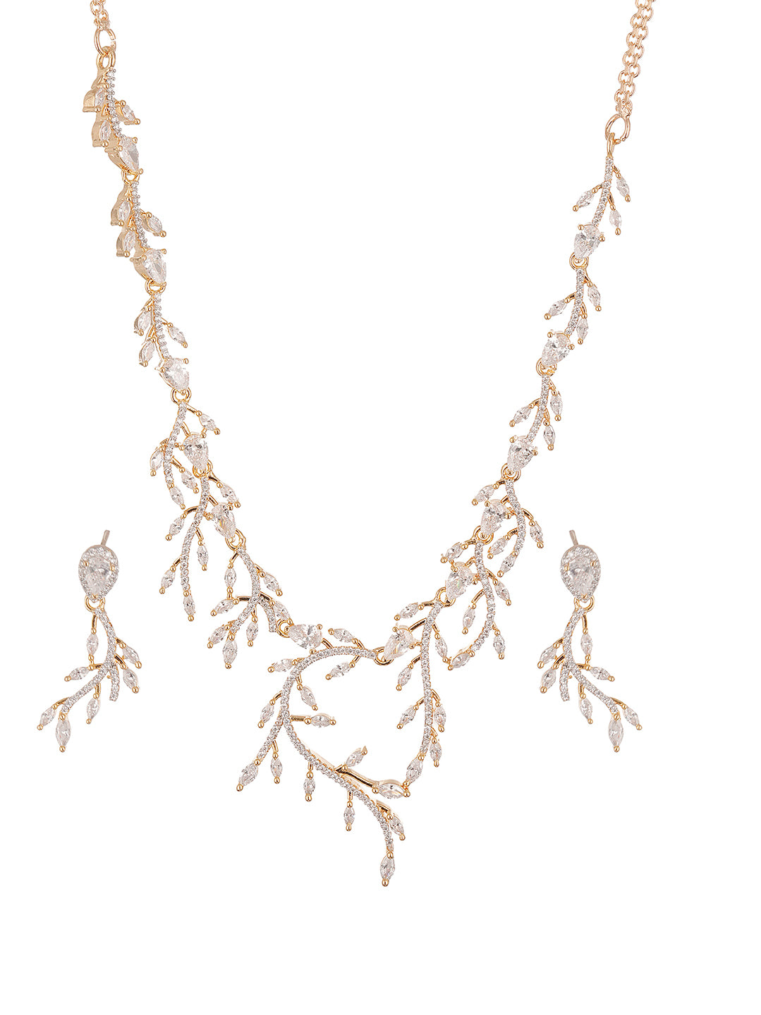 Rose Gold Plated White AD Vine Design Necklace Jewellery Set