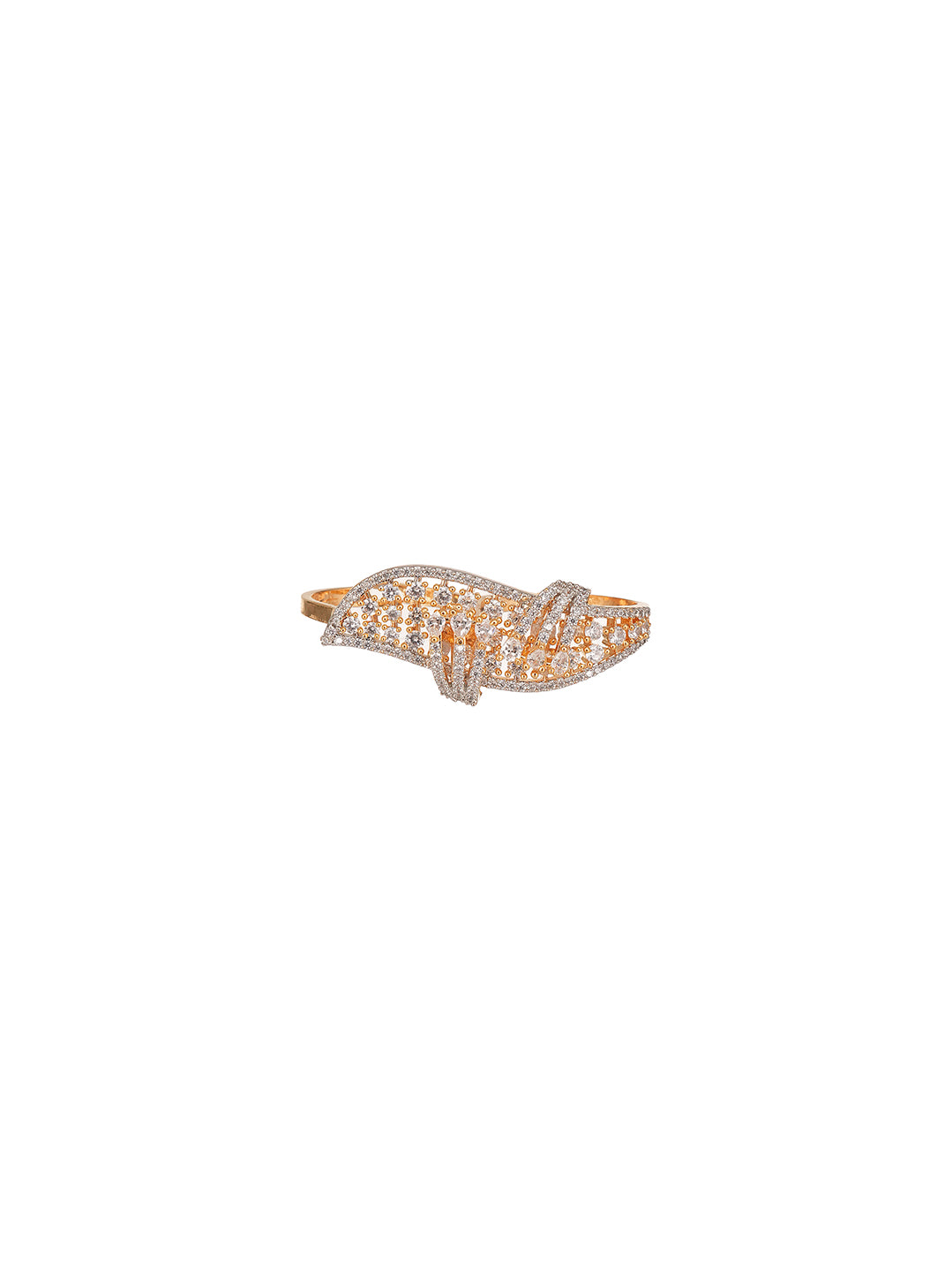 Rose Gold Plated White AD Two Finger Leaf Ring
