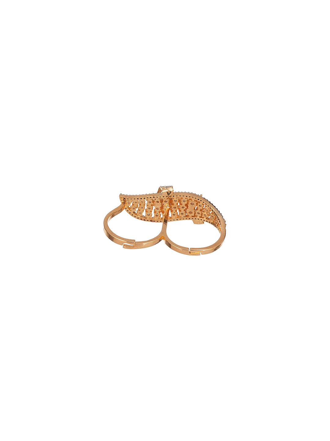 Rose Gold Plated White AD Two Finger Leaf Ring