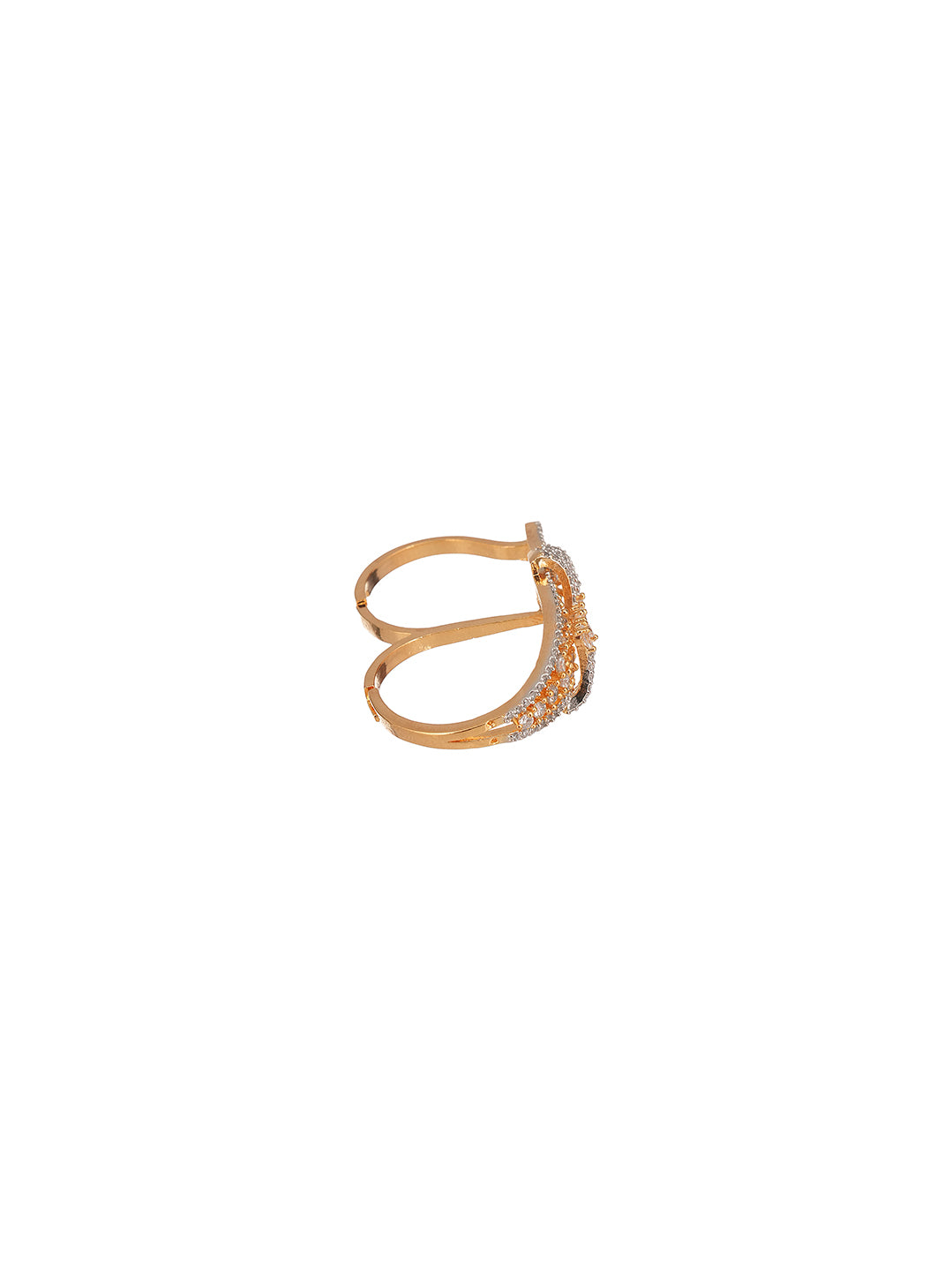 Rose Gold Plated White AD Two Finger Leaf Ring