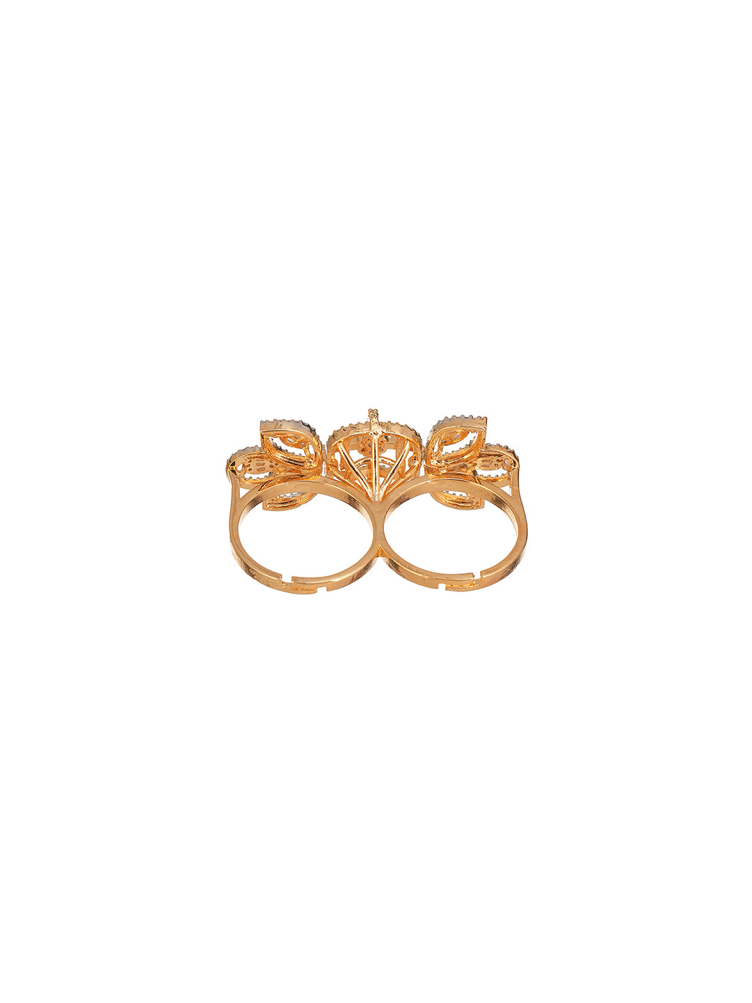 Rose Gold Plated White AD Two Finger Flower Ring