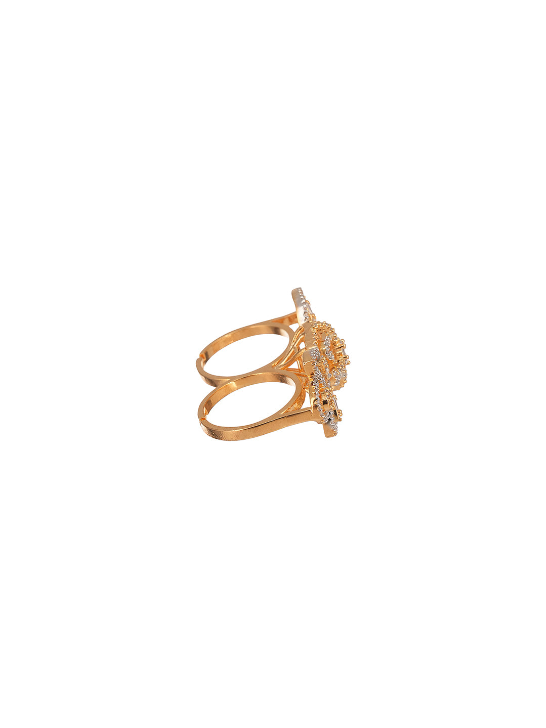Rose Gold Plated White AD Two Finger Flower Ring