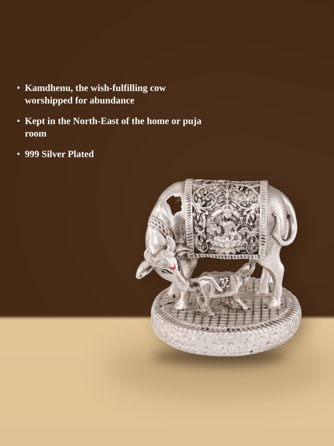 Saraf RS Kamdhenu Cow with Calf Idol (999 Silver Plated)