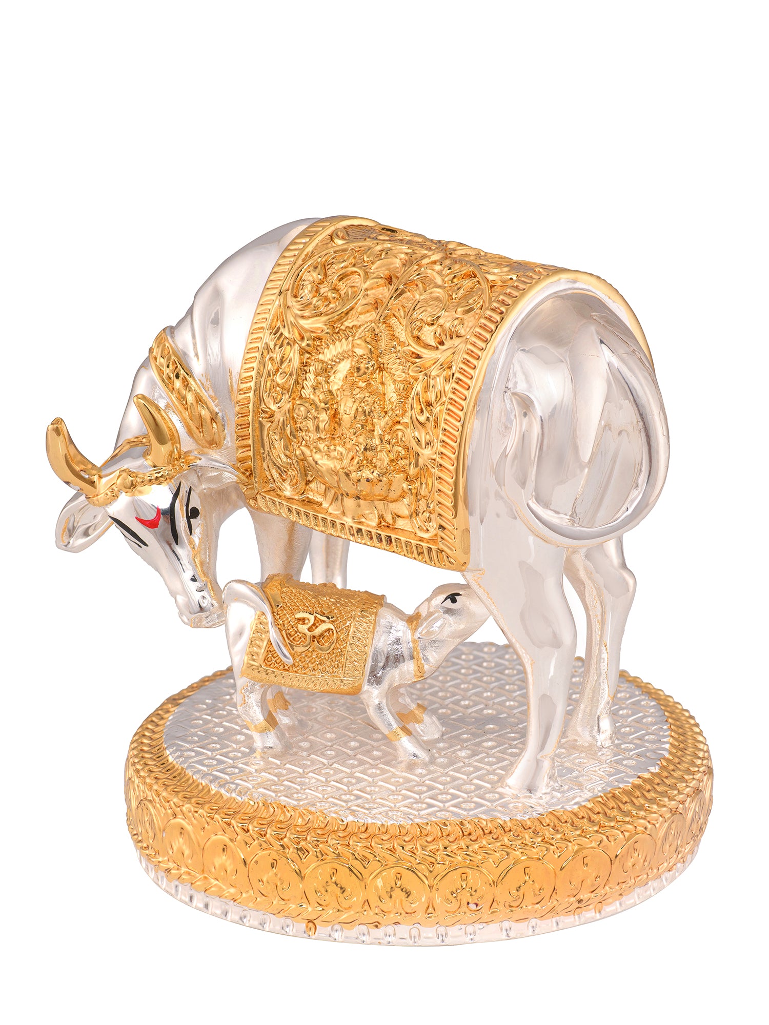 Saraf RS Kamdhenu Cow with Calf Idol | Gold & Silver Plated