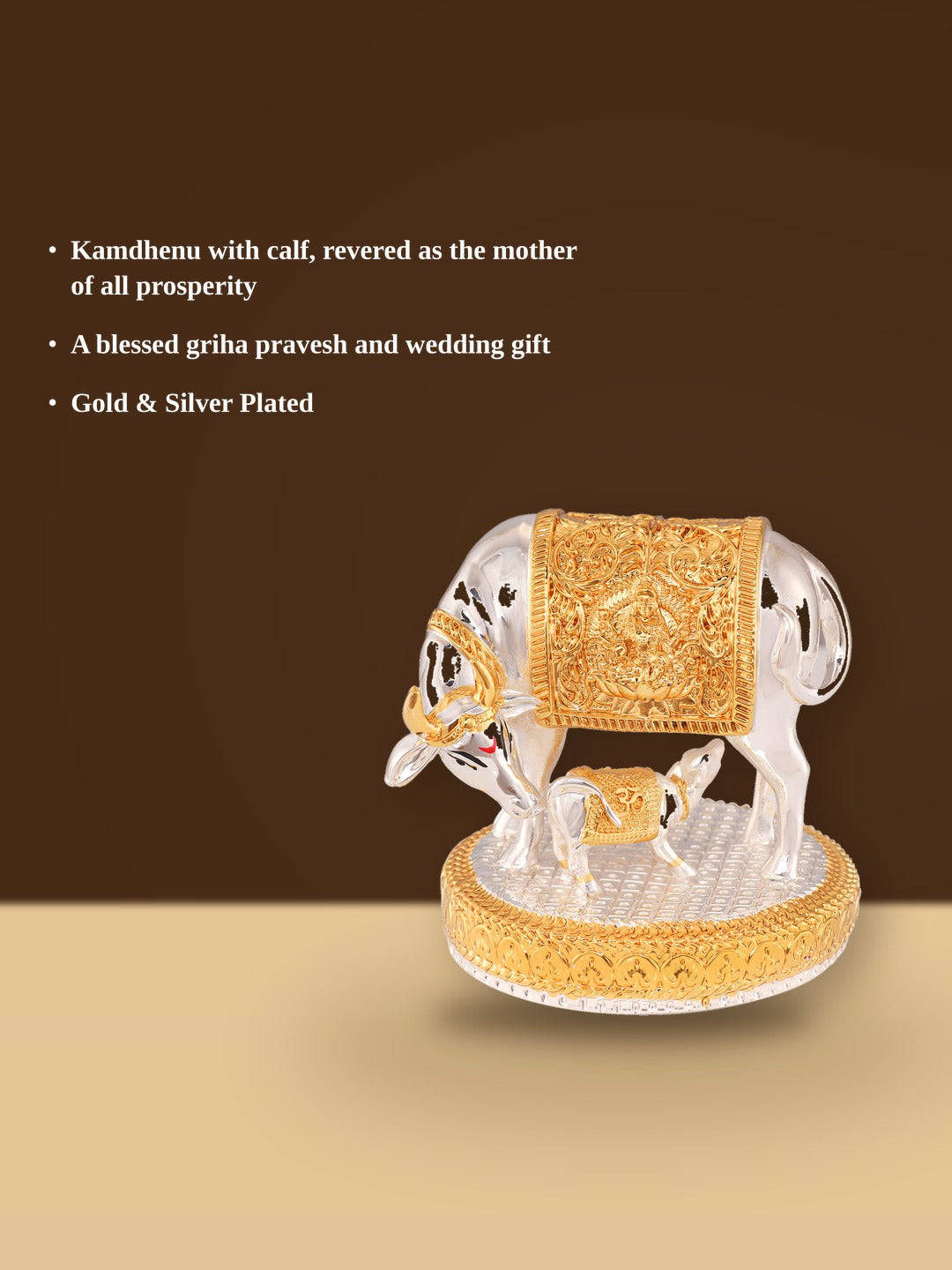 Saraf RS Kamdhenu Cow with Calf Idol | Gold & Silver Plated