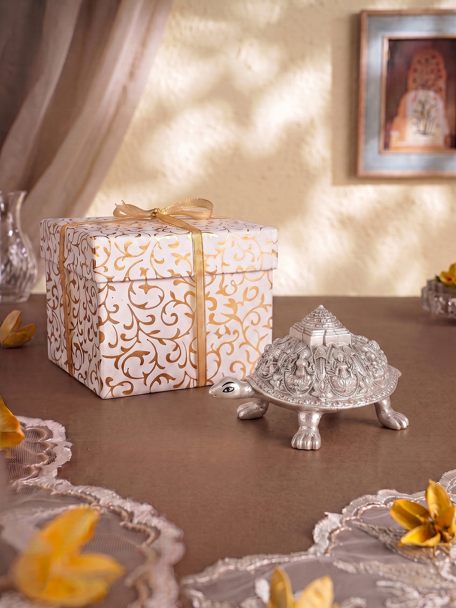 Saraf RS Ashtalakshmi Shree Yantra Tortoise Idol (999 Silver Plated)