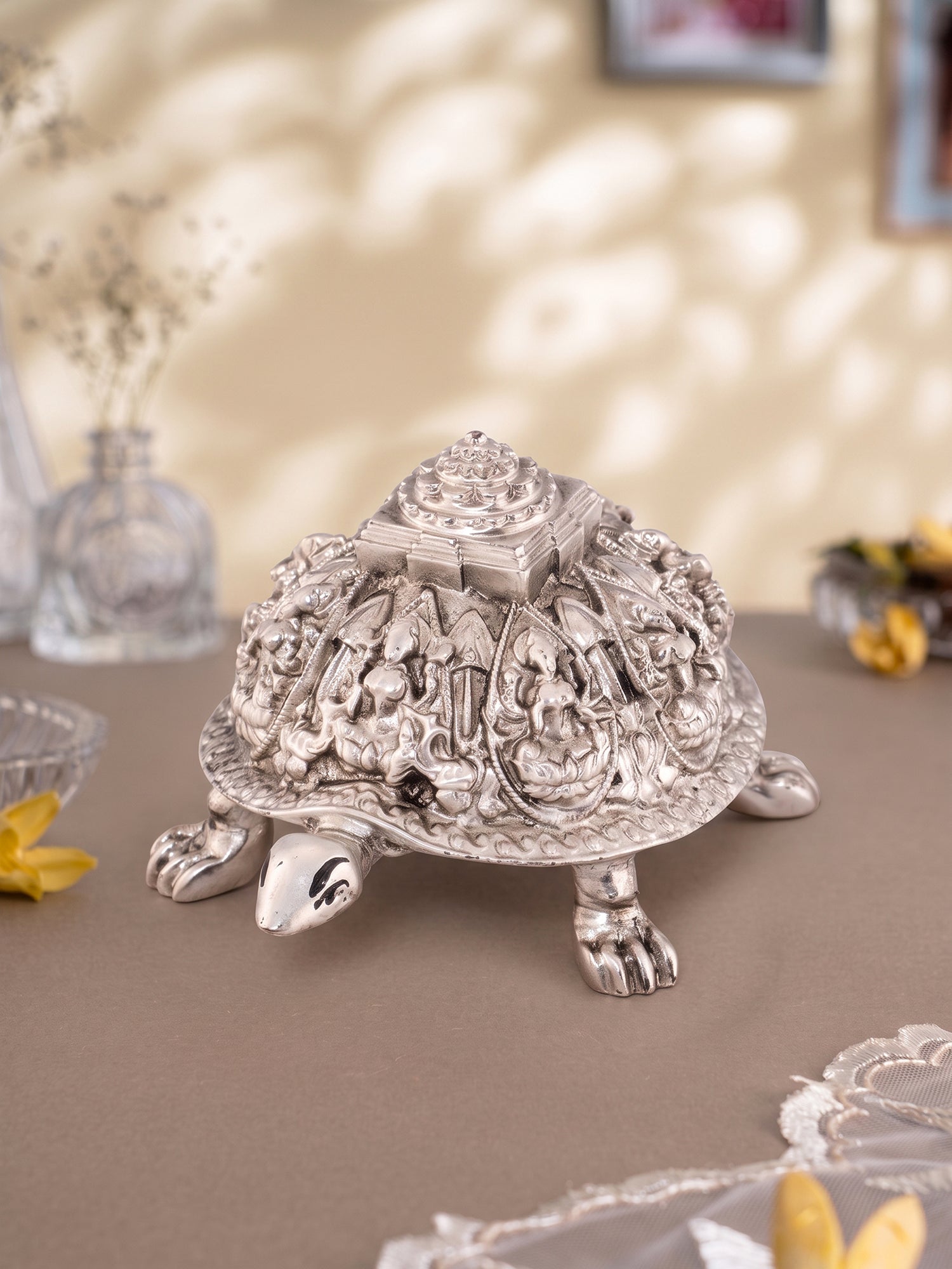 Saraf RS Meru Shree Yantra Tortoise Idol (999 Silver Plated)