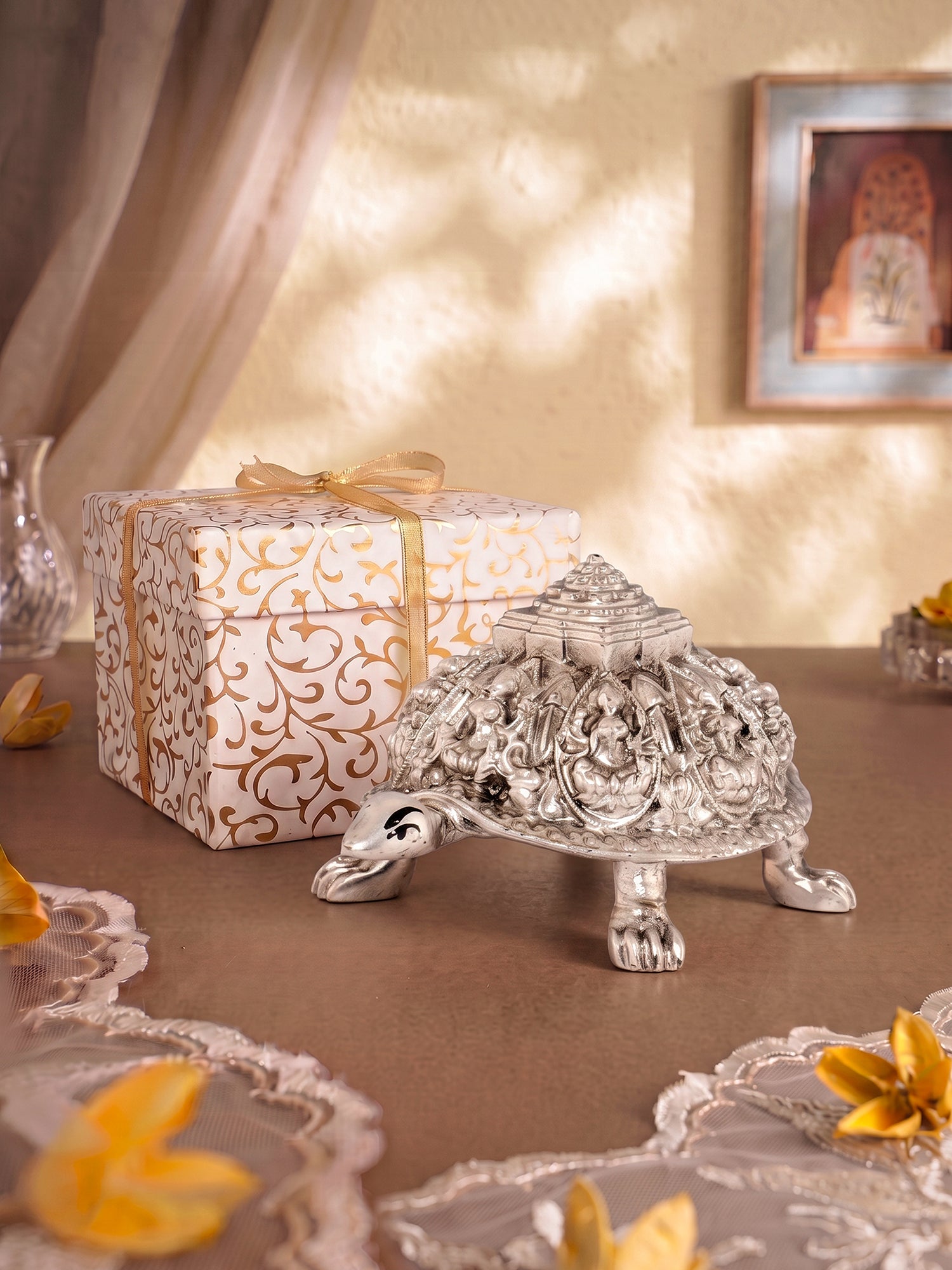 Saraf RS Meru Shree Yantra Tortoise Idol (999 Silver Plated)