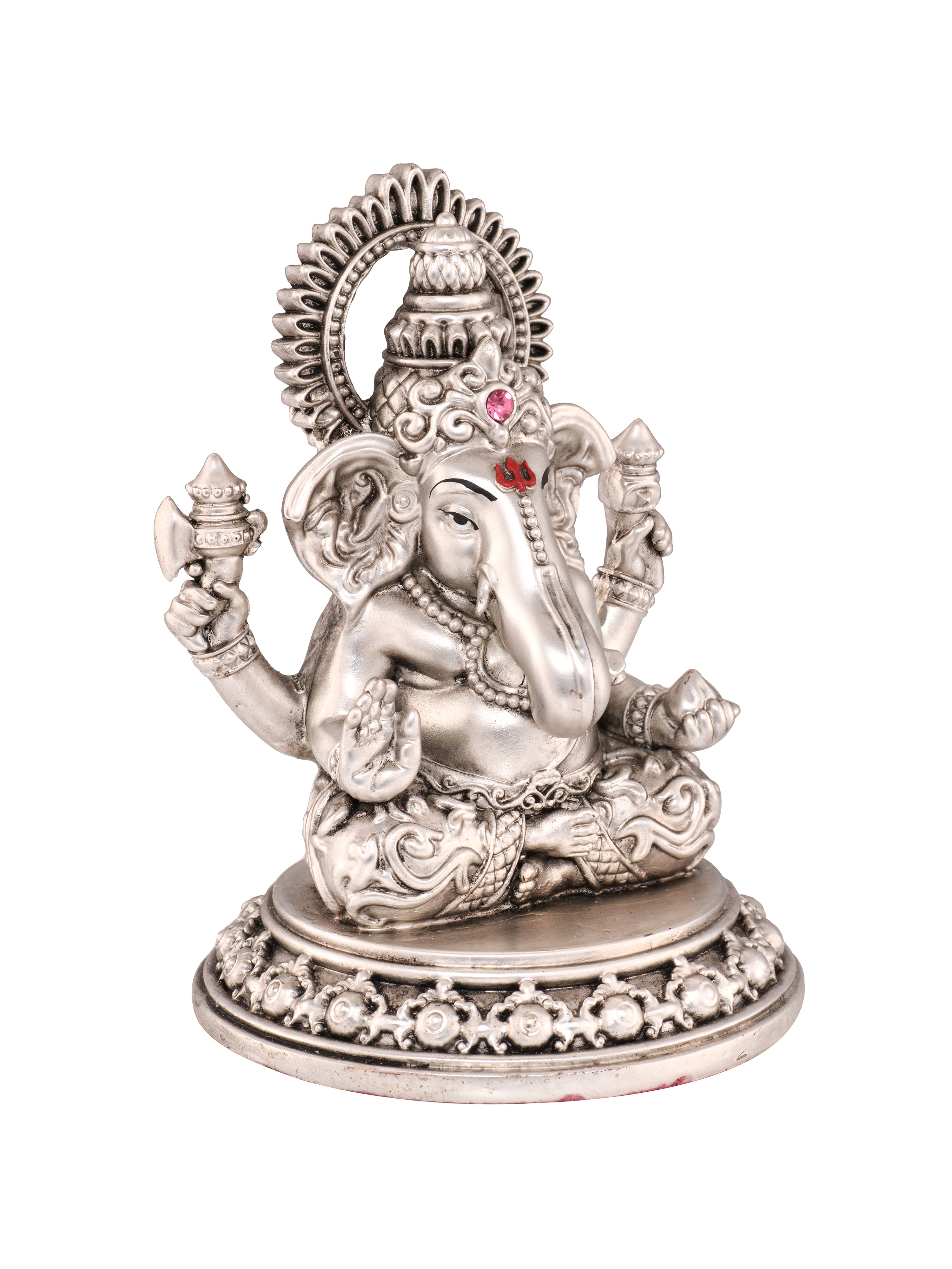 Saraf RS Lord Ganesha Idol on Carved Base (999 Silver Plated)