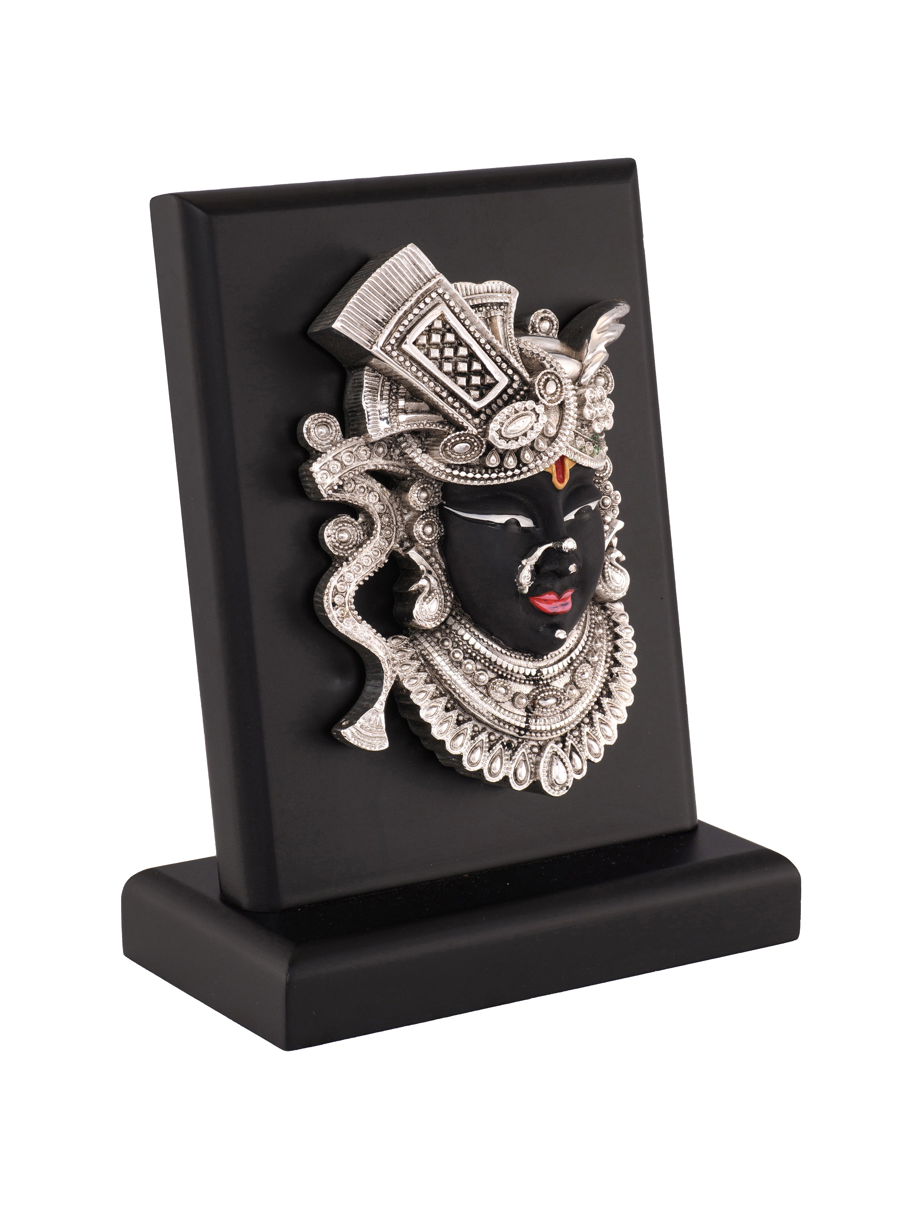 Saraf RS Shrinathji Face Frame on Wooden Stand (999 Silver Plated)