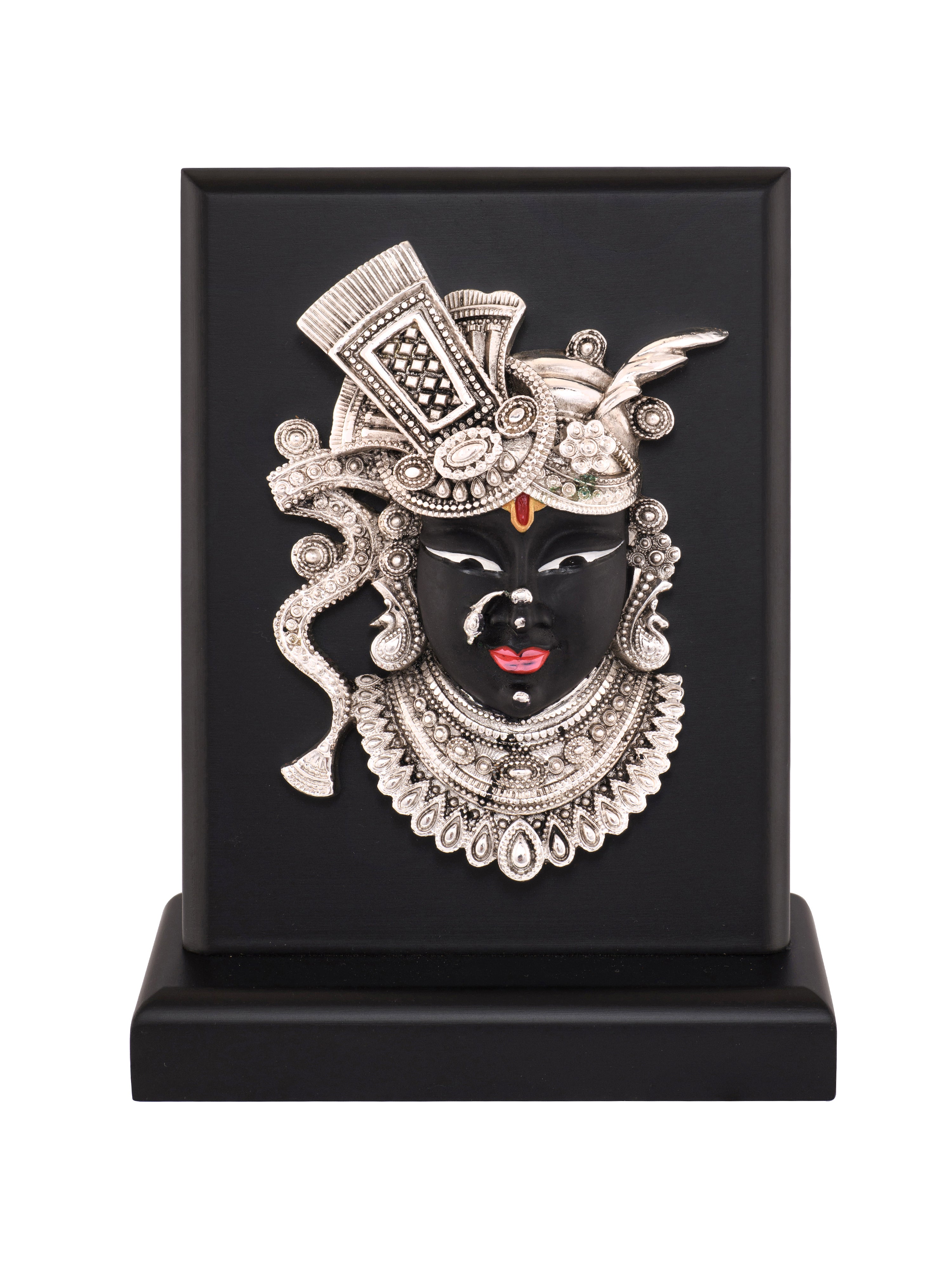 Saraf RS Shrinathji Face Frame on Wooden Stand (999 Silver Plated)