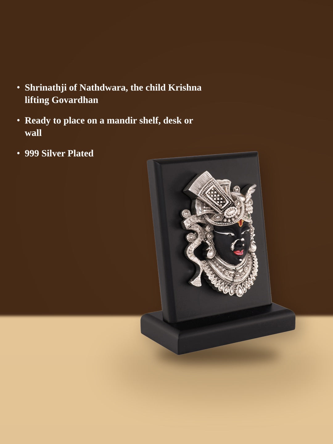 Saraf RS Shrinathji Face Frame on Wooden Stand (999 Silver Plated)
