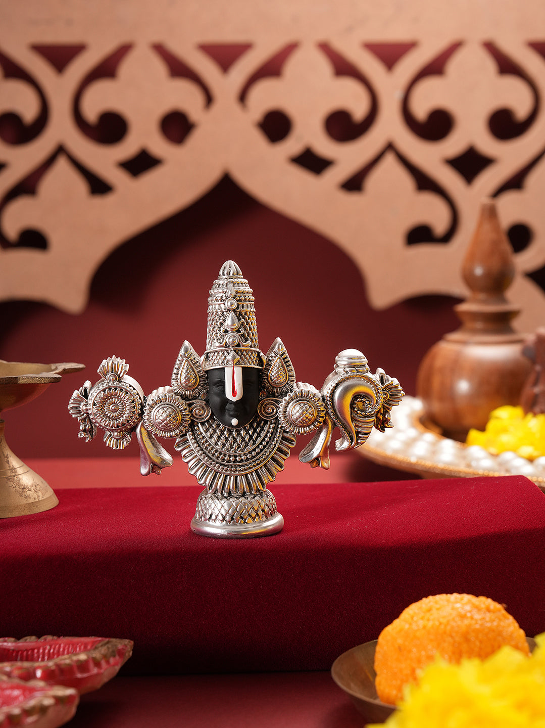 Saraf RS Tirupati Balaji Idol with Shankh Chakra (999 Silver Plated)