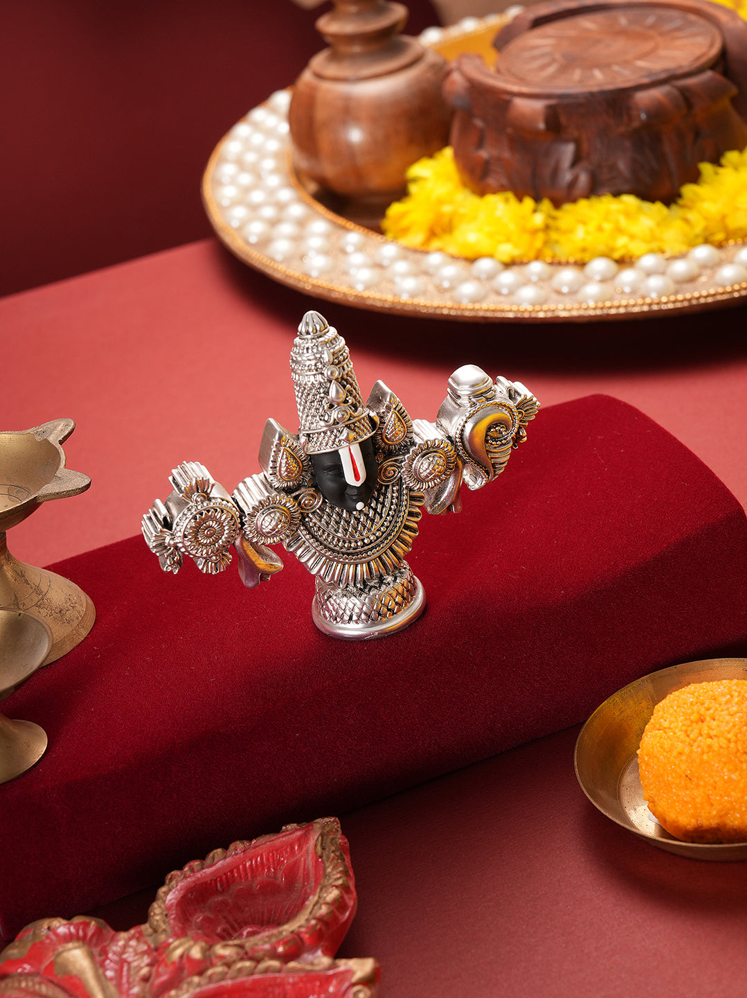 Saraf RS Tirupati Balaji Idol with Shankh Chakra (999 Silver Plated)