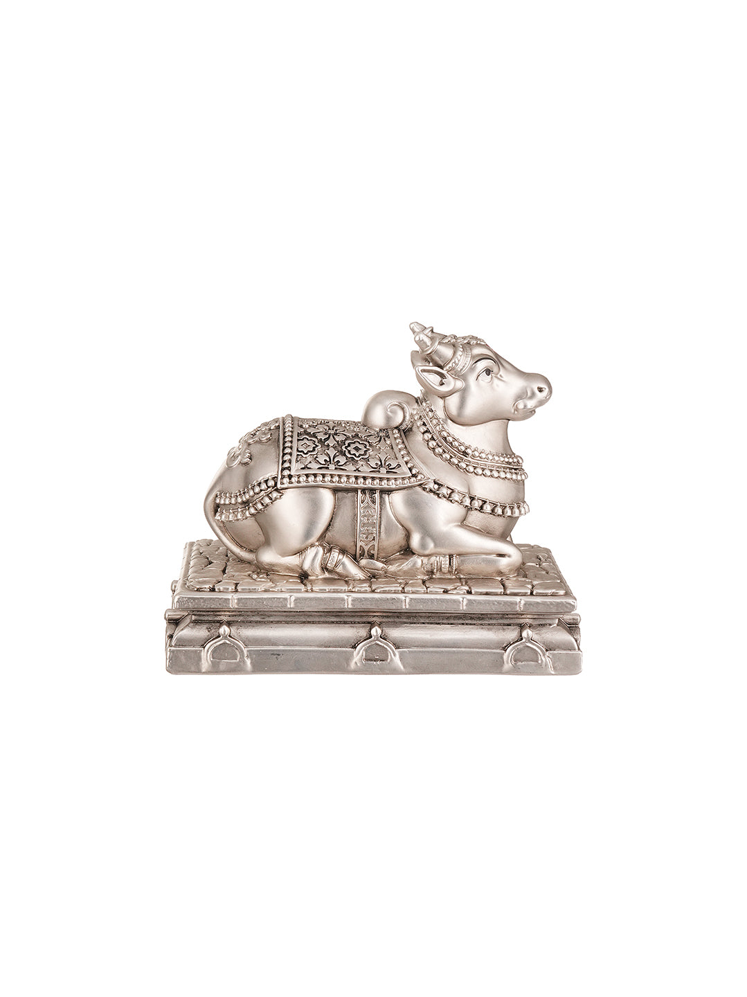 Saraf RS Nandi Idol on Stepped Plinth (999 Silver Plated)