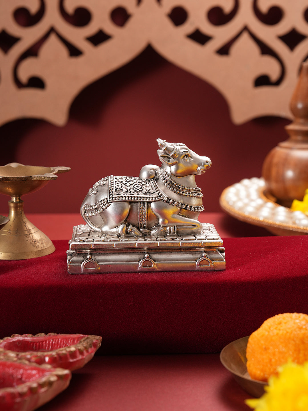 Saraf RS Nandi Idol on Stepped Plinth (999 Silver Plated)