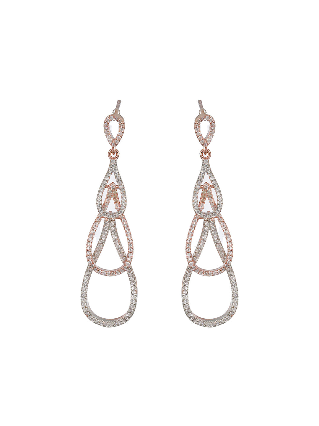 Rose Gold Plated AD Studded Contemporary Hoop  Earrings