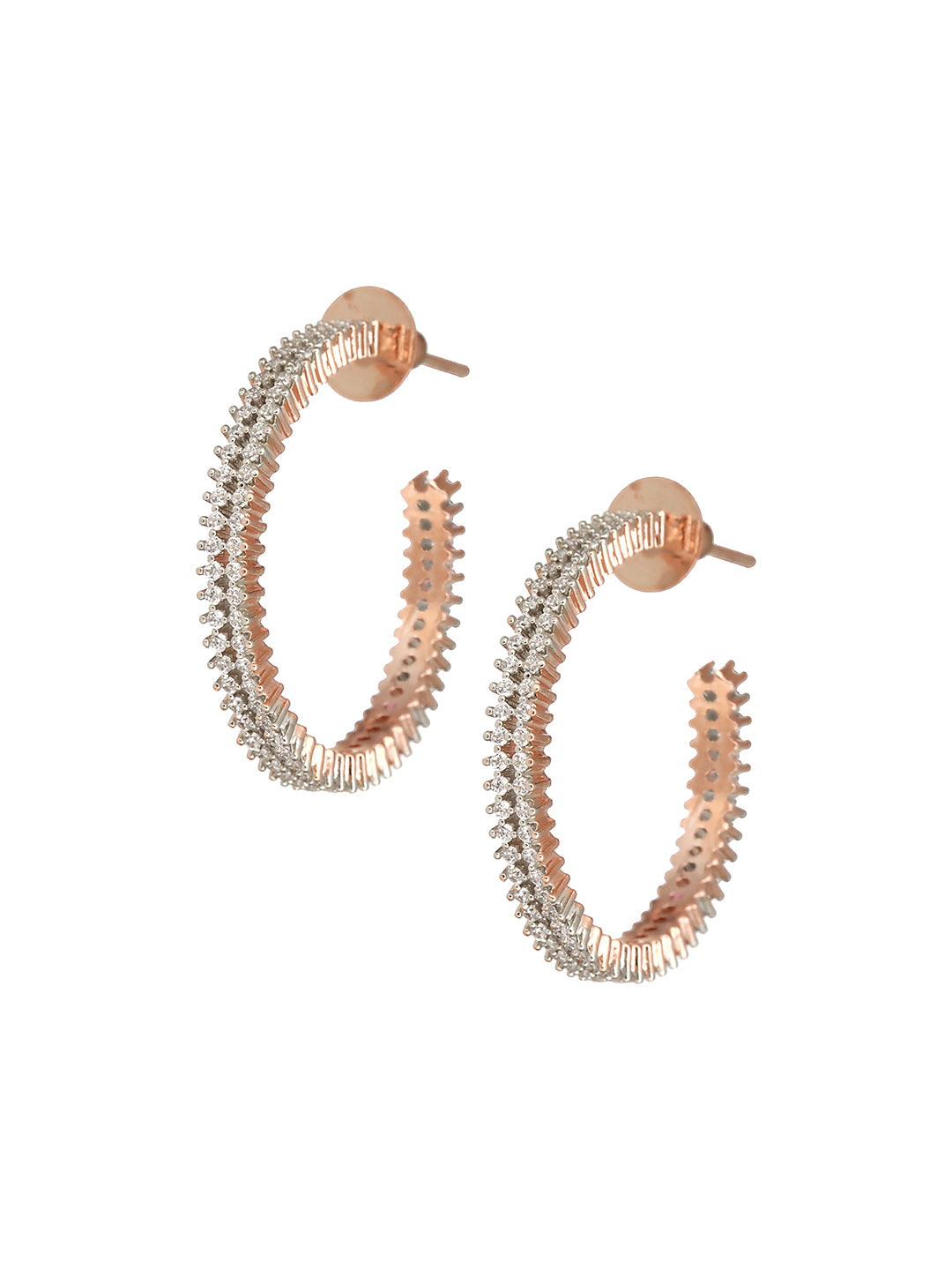 Rose Gold Plated Zircon Studded Minimal Hoop Earrings