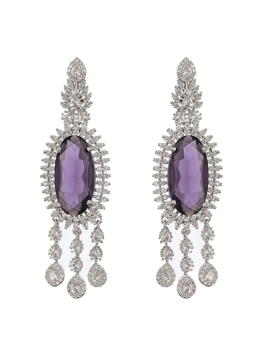 Rhodium Purple Amethyst Cubic Zirconia Luxe Dangler designer Earring