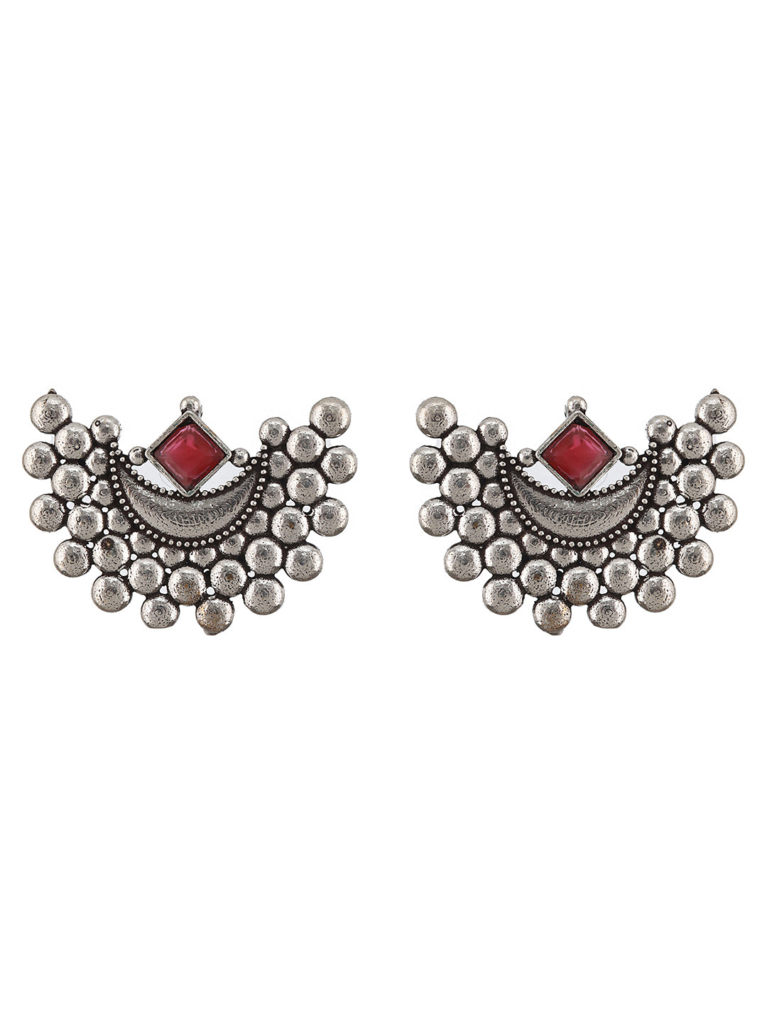 Oxidised Silver Plated Maroon Stone Locket Jewellery  Set