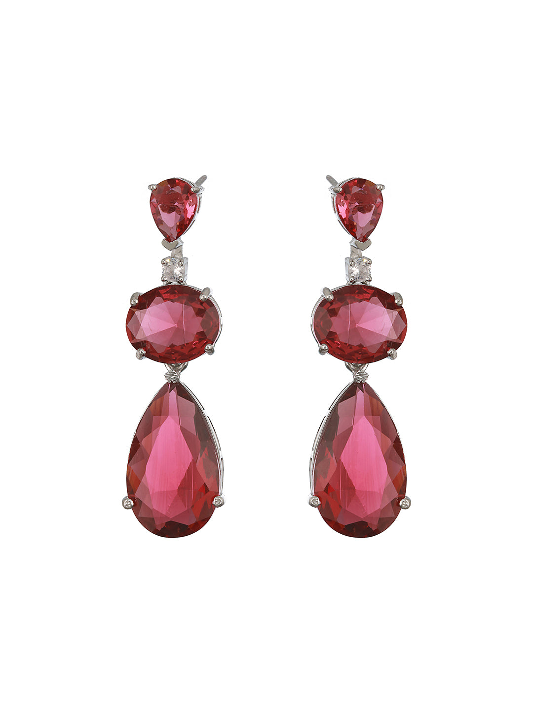 Rhodium Red Ruby Luxe Designer Contemporary Pendant Jewellery Set