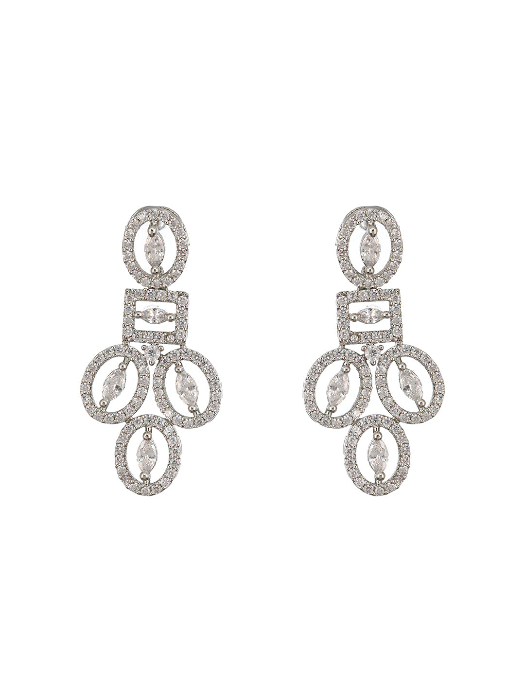 Rhodium Cubic Zircon Studded Contemporary Minimal Necklace Jewellery  Set