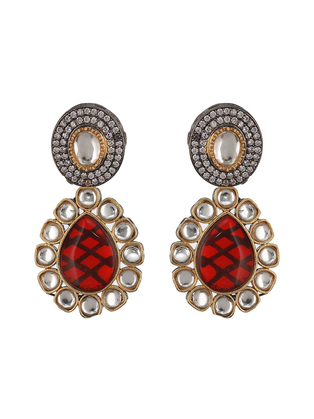 Victorian Polish Maroon & Turquoise Kundan Studded Floral Necklace Jewellery  Set