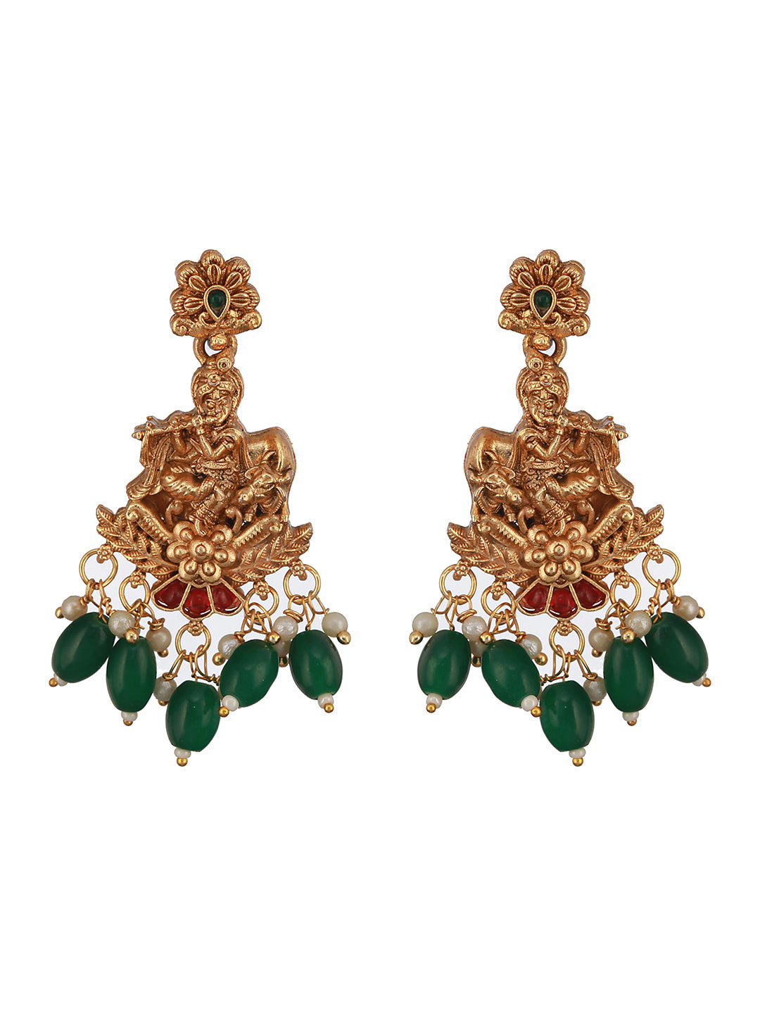 Gold Plated  Jadau Divine Radha  Krishna  Temple  Necklace Jewellery  Set