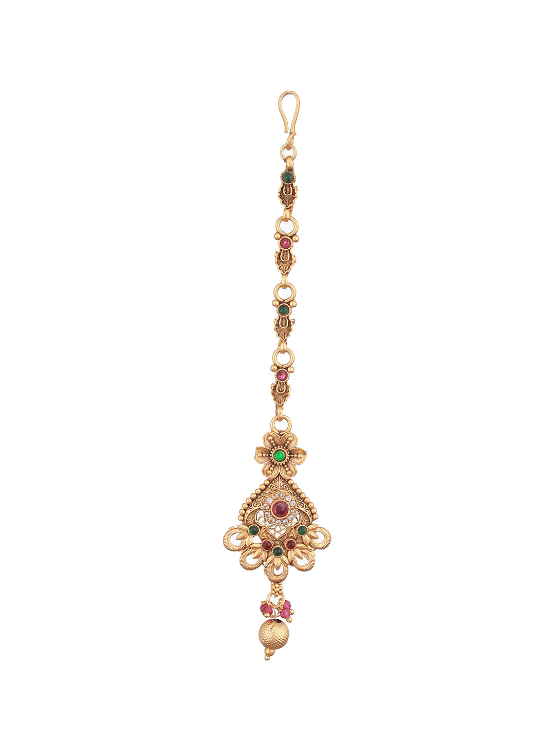 Gold Plated Red & Green Stones Delicate Floral Mangtika