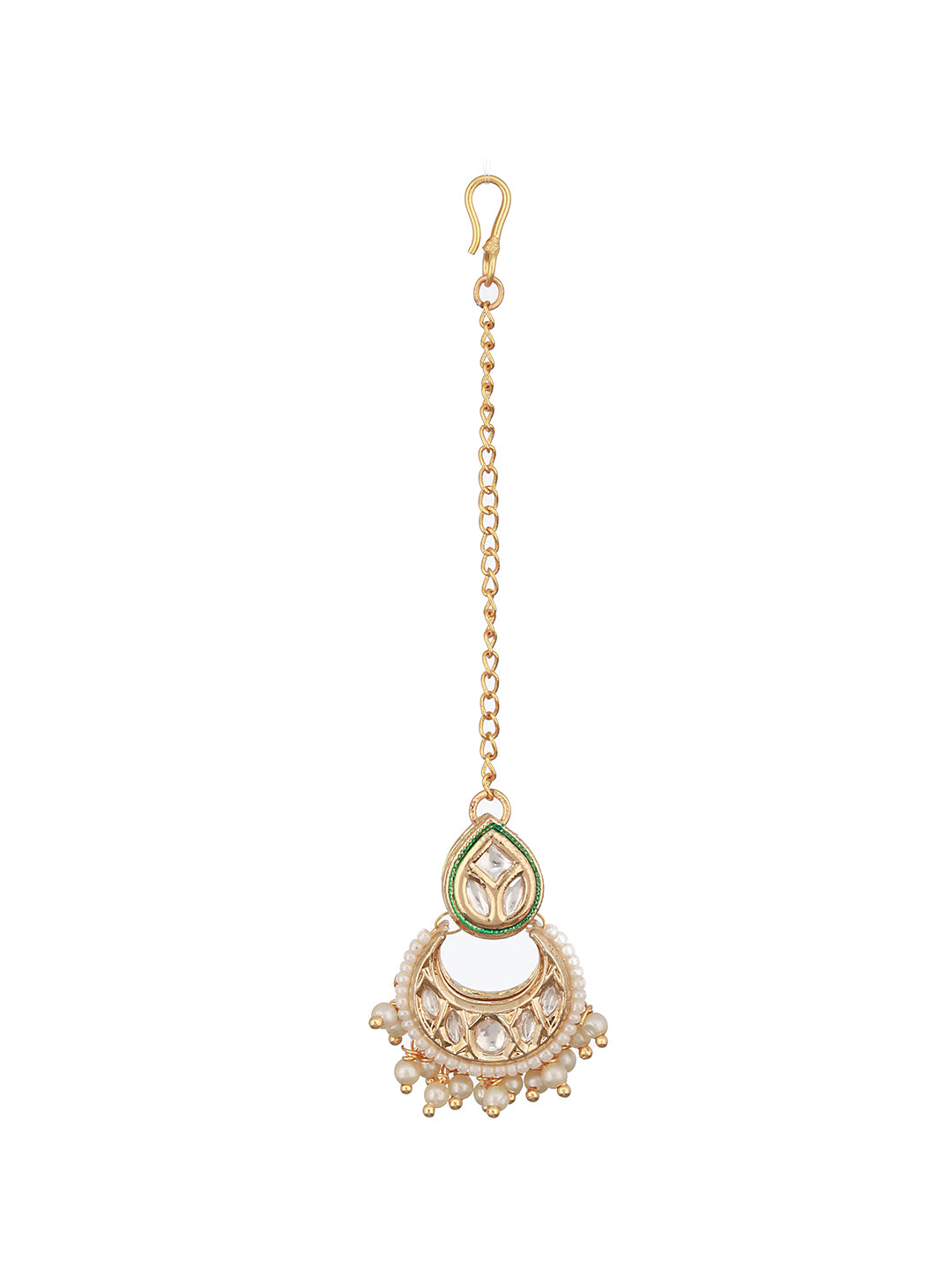 Gold Plated Panchi Kundan & Pearl Beaded Delicate Mangtika