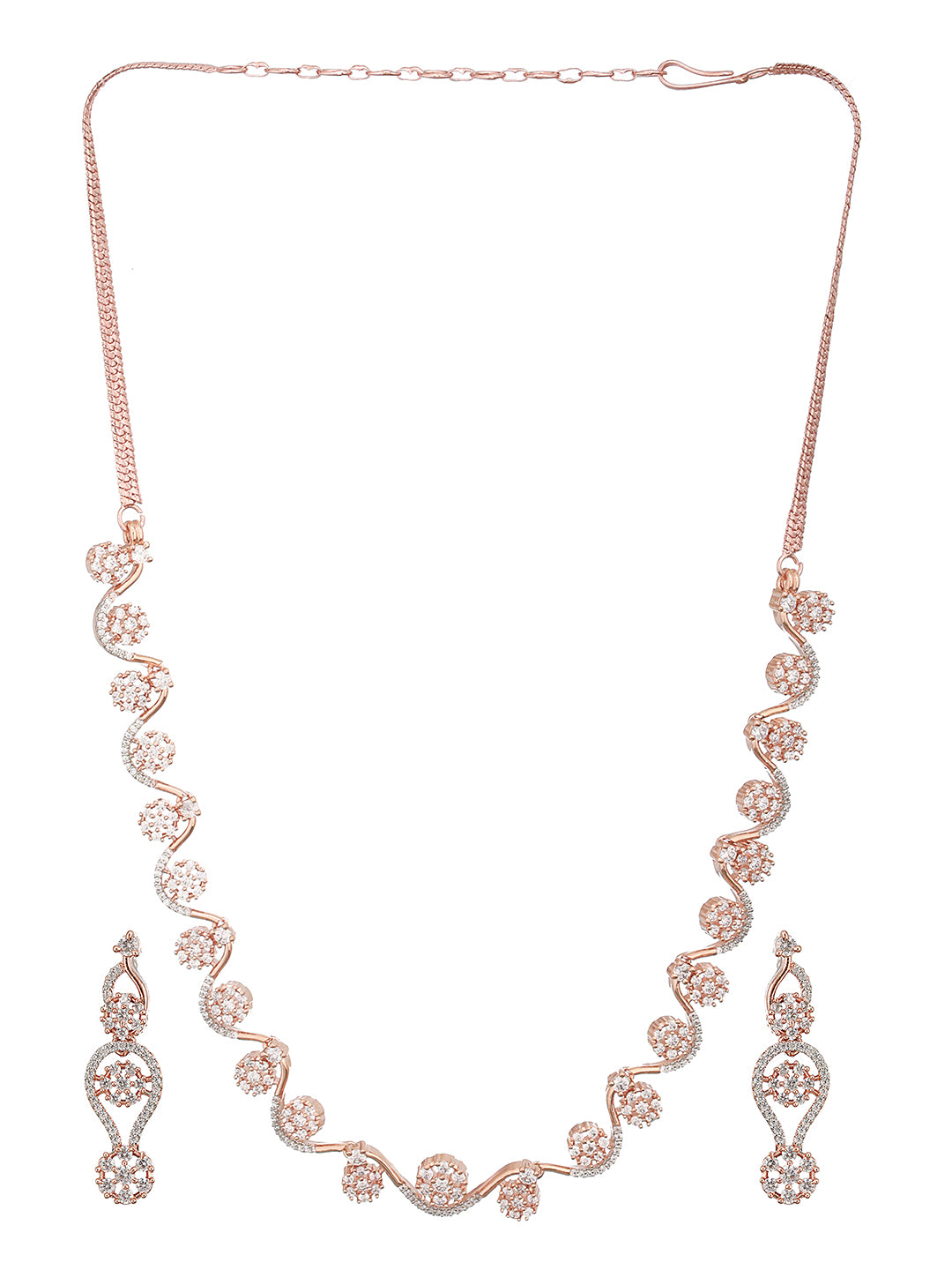 Rose Gold Plated AD Studded Floral Minimal Necklace Jewellery Set