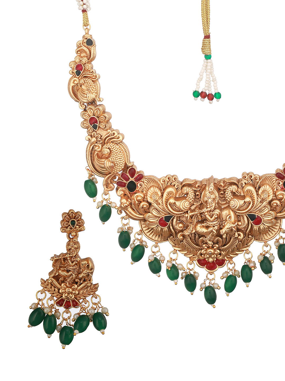 Gold Plated  Jadau Divine Radha  Krishna  Temple  Necklace Jewellery  Set