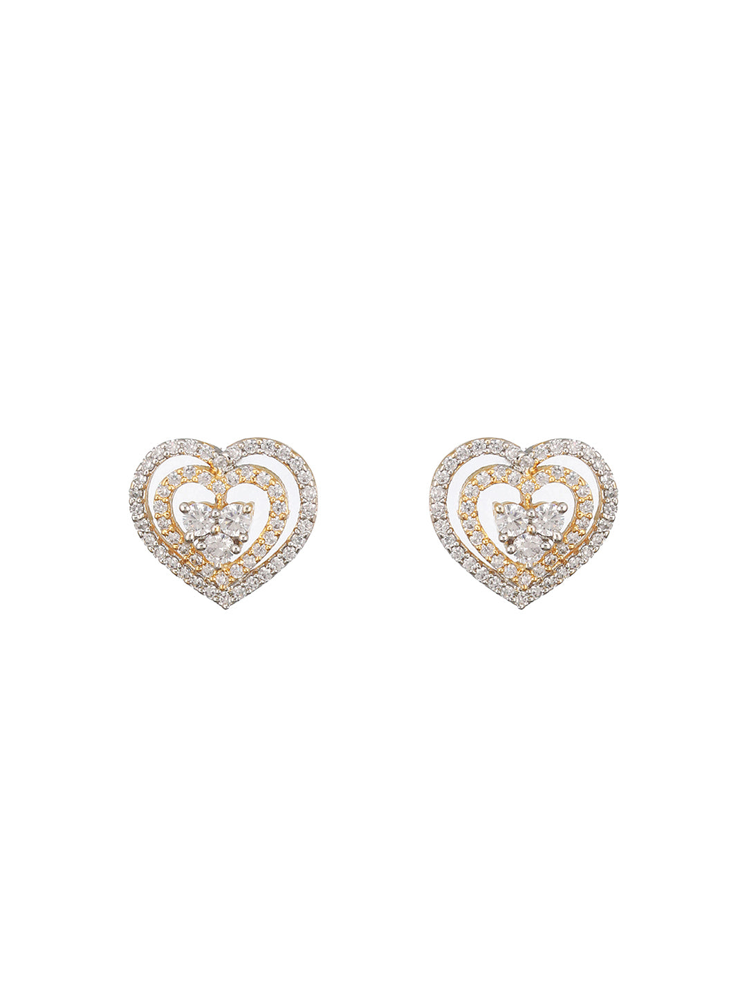 Gold Plated Ad Studded Heart Shaped Minimal Studds Earrings