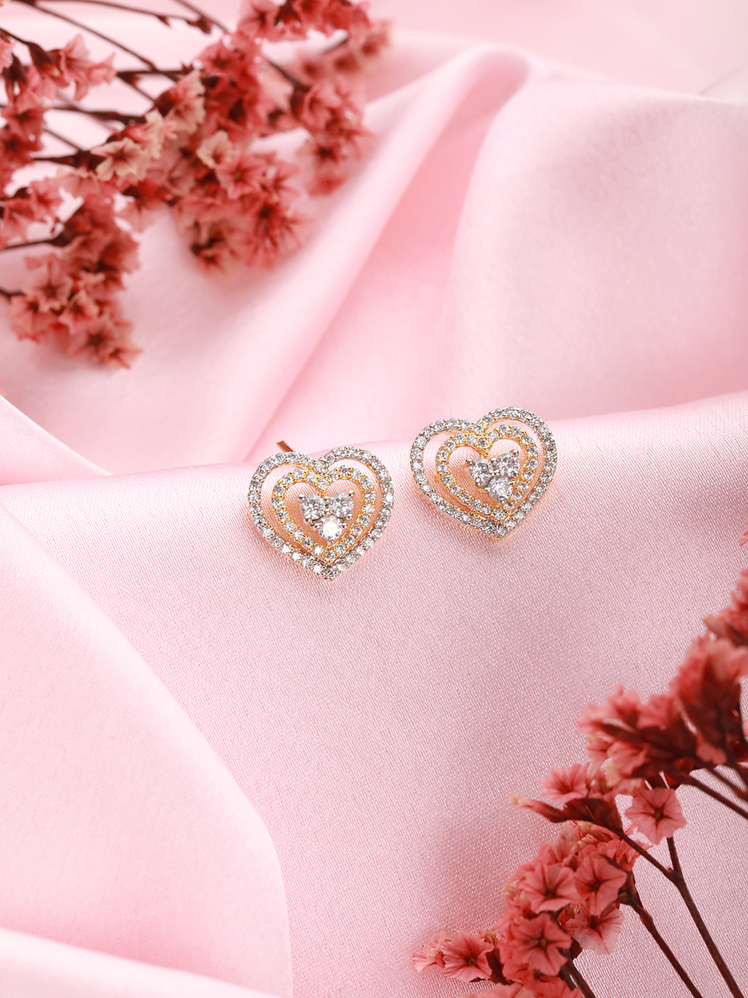 Gold Plated Ad Studded Heart Shaped Minimal Studds Earrings