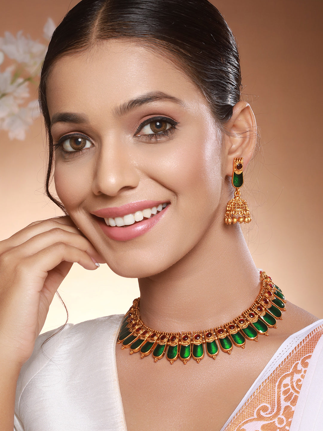 Gold Plated  Traditional Green Nagapadam  Necklace Jewellery  Set