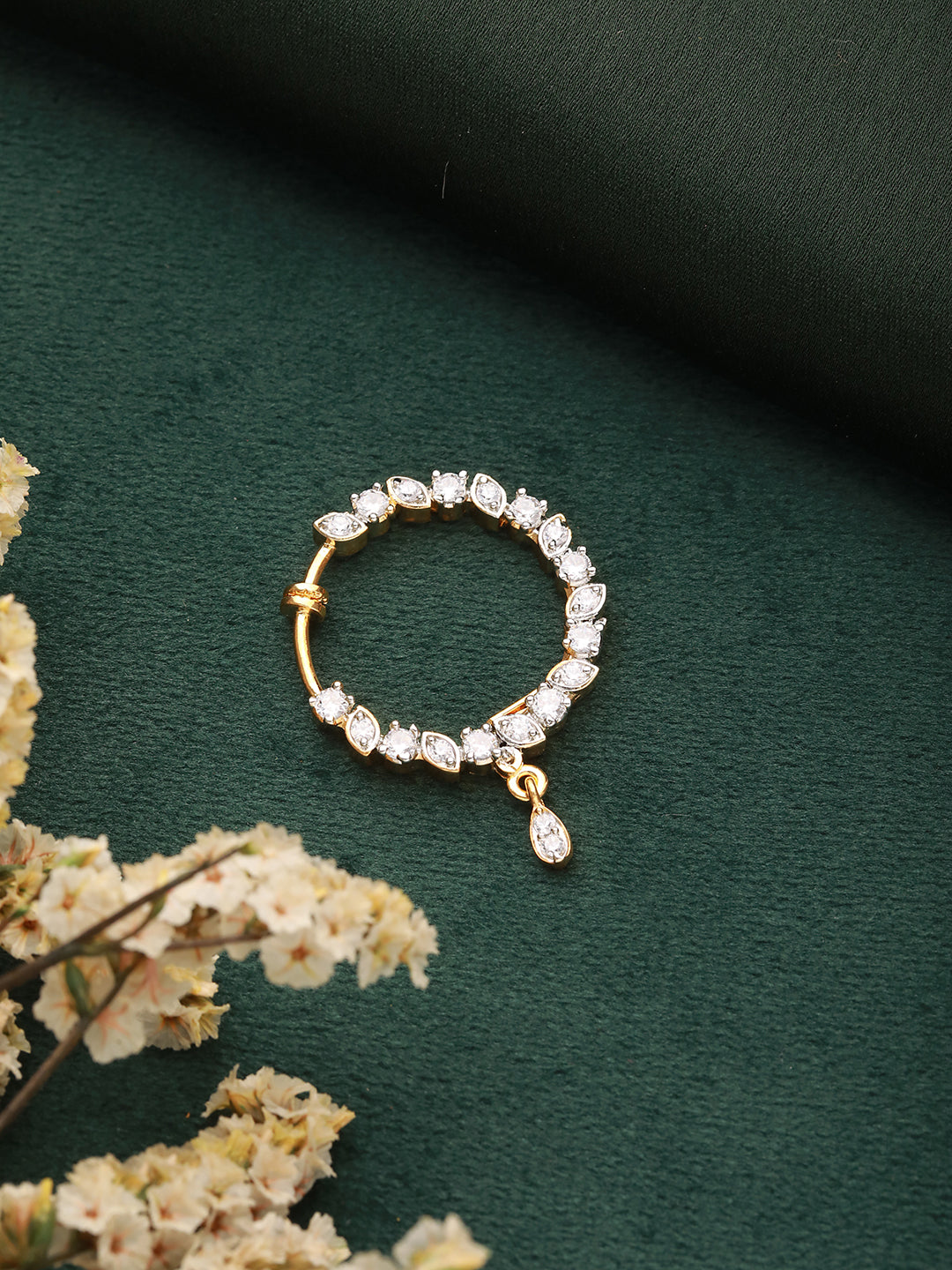 Gold Plated AD Studded Bridal Designer Press Nose Ring  Nath