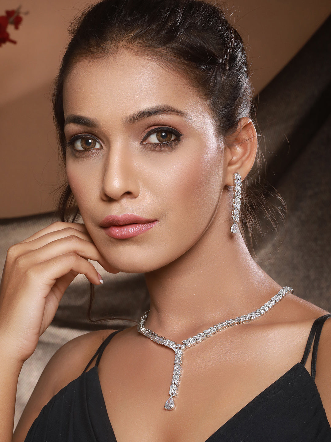 Silver Toned CZ Studded Long Tassel Delicate Bridal Jewellery Set