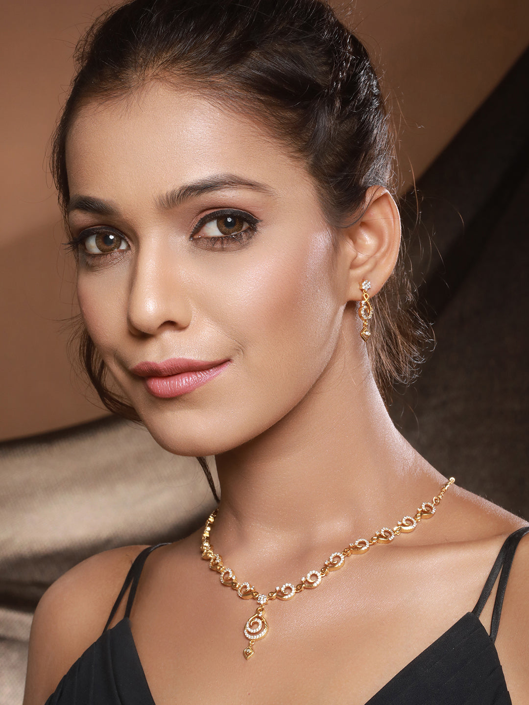 Gold Plated Zircon Studded Geometric Minimal Delicate Jewellery Set